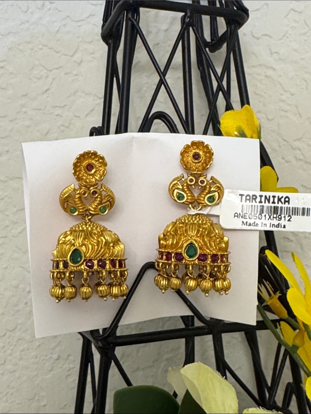 Gold-Tone Green Accent Jhumka Earrings - Women Jewelry
